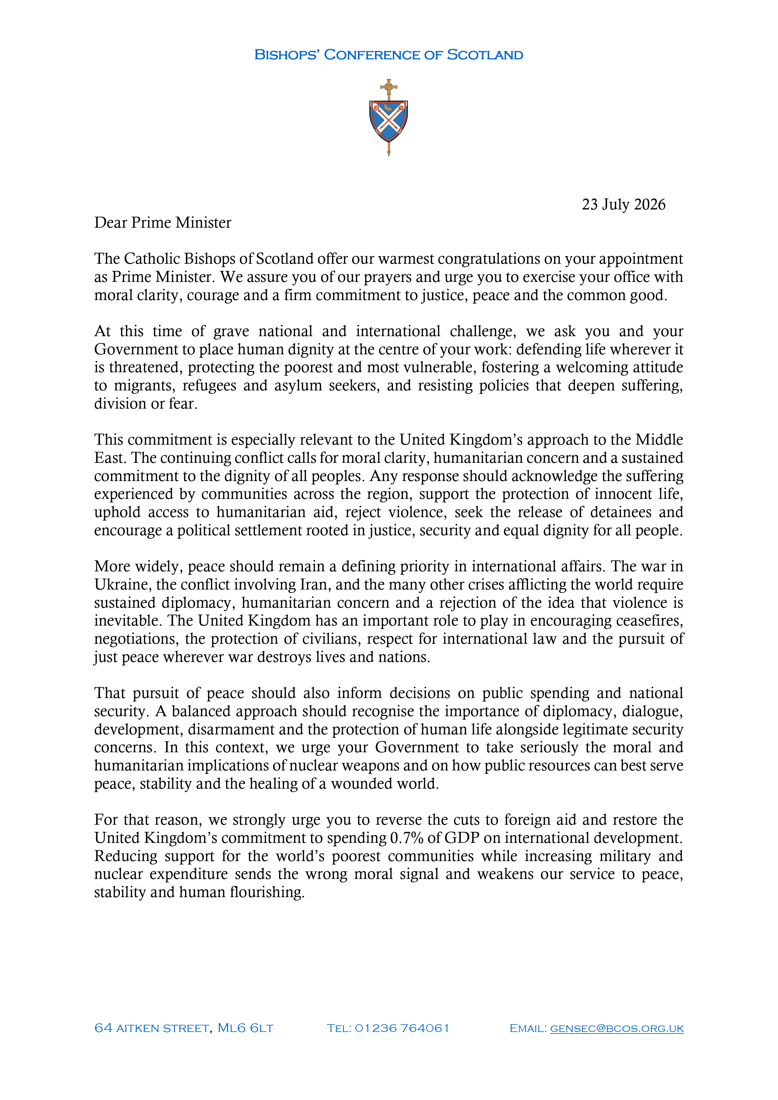 Letter to Prime Minister 230726